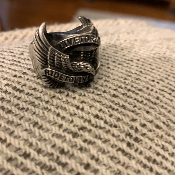 “Live to Ride-Ride to Live”. Men’s Eagle Biker Ring: Size 10 - Picture 4 of 6